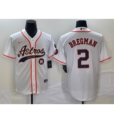Men Houston Astros 2 Alex Bregman White With Patch Cool Base Stitched Baseball Jersey