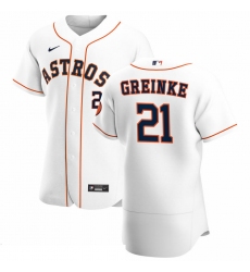 Men Houston Astros 21 Zack Greinke Men Nike White Home 2020 Flex Base Player MLB Jersey