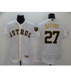 Men Houston Astros 27 Jose Altuve 2020 White Golden Flex Base Stitched MLB Jersey