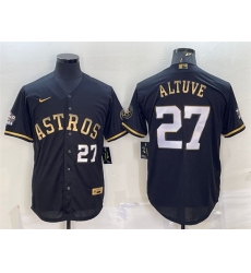 Men Houston Astros 27 Jose Altuve Black Gold 2022 World Series Stitched Baseball Jersey