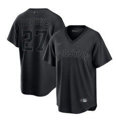 Men Houston Astros 27 Jose Altuve Black Pitch Black Fashion Replica Stitched Jersey