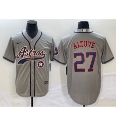 Men Houston Astros 27 Jose Altuve Gray With Patch Cool Base Stitched Baseball Jersey