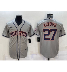 Men Houston Astros 27 Jose Altuve Grey With Patch Cool Base Stitched Jersey