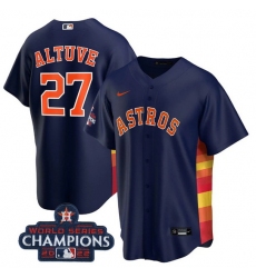 Men Houston Astros 27 Jose Altuve Navy 2022 World Series Champions Stitched Baseball Jersey