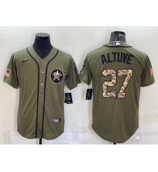 Men Houston Astros 27 Jose Altuve Olive Salute To Service Cool Base Stitched Jersey
