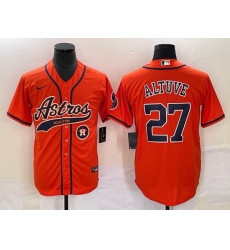 Men Houston Astros 27 Jose Altuve Orange With Patch Cool Base Stitched Baseball Jersey