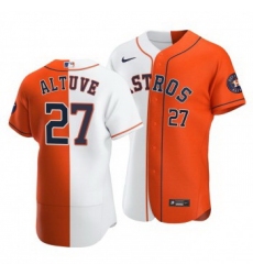 Men Houston Astros 27 Jose Altuve Split White Orange Two Tone Jersey
