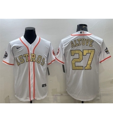 Men Houston Astros 27 Jose Altuve White Gold 2022 World Series Stitched Baseball Jersey