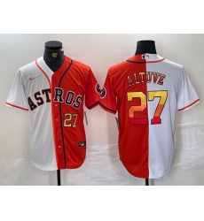 Men Houston Astros 27 Jose Altuve White Orange Split With Patch Cool Base Stitched Baseball Jersey 1