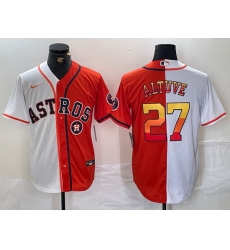 Men Houston Astros 27 Jose Altuve White Orange Split With Patch Cool Base Stitched Baseball Jersey 2