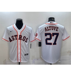 Men Houston Astros 27 Jose Altuve White With Patch Cool Base Stitched Jersey