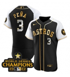 Men Houston Astros 3 Jeremy Pe F1a 2023 Black Gold Alternate Flex Base Stitched Baseball Jersey
