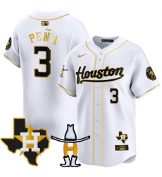 Men Houston Astros 3 Jeremy Pe F1a White Gold Houston Rodeo Patch Vapor Premier Limited Stitched Baseball Jersey