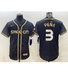Men Houston Astros 3 Jeremy Pena Black Gold 2022 World Series City Connect Flex Base Stitched Jersey