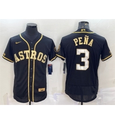Men Houston Astros 3 Jeremy Pena Black Gold Flex Base Stitched Jersey