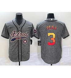 Men Houston Astros 3 Jeremy Pena Gray With Patch Cool Base Stitched Baseball Jersey