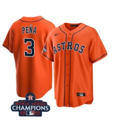 Men Houston Astros 3 Jeremy Pena Orange 2022 World Series Champions Cool Base Stitched Baseball Jersey