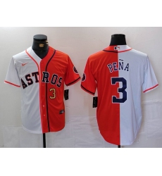 Men Houston Astros 3 Jeremy Pena White Orange Split With Patch Cool Base Stitched Baseball Jersey 1