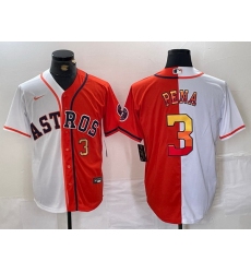 Men Houston Astros 3 Jeremy Pena White Orange Split With Patch Cool Base Stitched Baseball Jersey 2