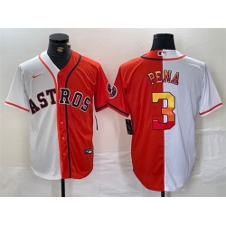 Men Houston Astros 3 Jeremy Pena White Orange Split With Patch Cool Base Stitched Baseball Jersey