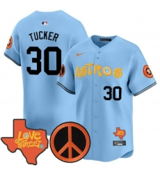 Men Houston Astros 30 Kyle Tucker Light Blue With Patch Cool Base Stitched Baseball Jersey