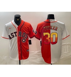 Men Houston Astros 30 Kyle Tucker White Orange Split With Patch Cool Base Stitched Baseball Jersey 1