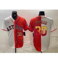 Men Houston Astros 30 Kyle Tucker White Orange Split With Patch Cool Base Stitched Baseball Jersey 2