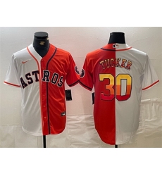 Men Houston Astros 30 Kyle Tucker White Orange Split With Patch Cool Base Stitched Baseball Jersey