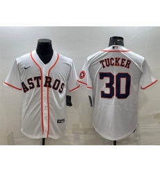 Men Houston Astros 30 Kyle Tucker White With Patch Cool Base Stitched Jersey