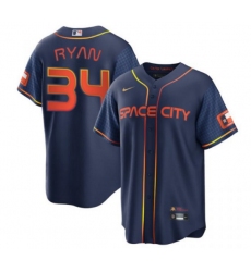 Men Houston Astros 34 Nolan Ryan 2022 Navy City Connect Cool Base Stitched jersey