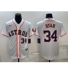 Men Houston Astros 34 Nolan Ryan White With Patch Cool Base Stitched Jersey