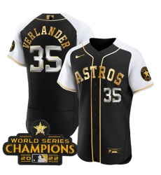 Men Houston Astros 35 Justin Verlander 2023 Black Gold Alternate Flex Base Stitched Baseball Jersey