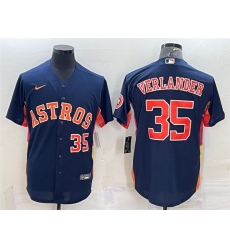 Men Houston Astros 35 Justin Verlander Navy With Patch Cool Base Stitched Jersey