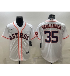 Men Houston Astros 35 Justin Verlander White With Patch Cool Base Stitched Jersey