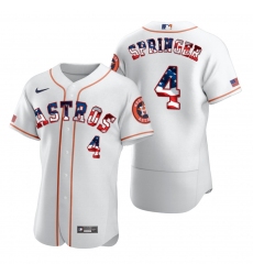 Men Houston Astros 4 George Springer Men Nike White Fluttering USA Flag Limited Edition Flex Base MLB Jersey
