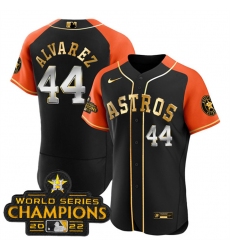 Men Houston Astros 44 Yordan Alvarez 2023 Black Gold V2 Alternate Flex Base Stitched Baseball Jersey