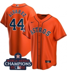 Men Houston Astros 44 Yordan Alvarez Orange 2022 World Series Champions Stitched Baseball Jersey