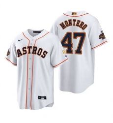Men Houston Astros 47 Rafael Montero White Gold 2022 World Series Champions Stitched Baseball Jersey