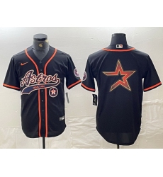Men Houston Astros Black Team Big Logo With Patch Cool Base Stitched Baseball Jersey 6