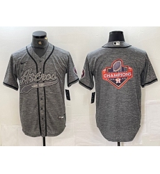 Men Houston Astros Grey Team Big Logo With Patch Cool Base Stitched Baseball Jersey 2