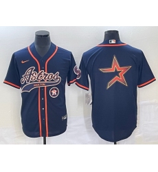 Men Houston Astros Navy Team Big Logo With Patch Cool Base Stitched Baseball Jersey 1