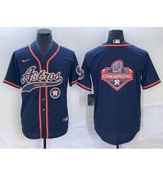 Men Houston Astros Navy Team Big Logo With Patch Cool Base Stitched Baseball Jersey 2