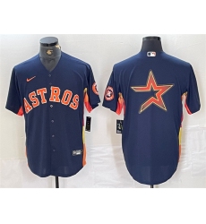 Men Houston Astros Navy Team Big Logo With Patch Cool Base Stitched Baseball Jersey 2