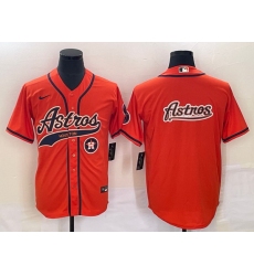 Men Houston Astros Orange Team Big Logo With Patch Cool Base Stitched Baseball Jersey 1