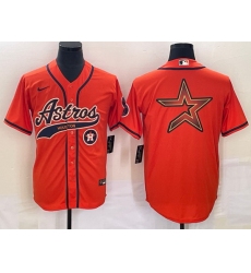 Men Houston Astros Orange Team Big Logo With Patch Cool Base Stitched Baseball Jersey 2