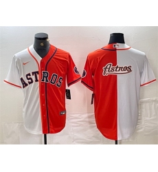 Men Houston Astros White Orange Split Team Big Logo With Patch Cool Base Stitched Baseball Jersey1