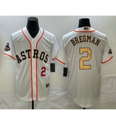 Men's Houston Astros #2 Alex Bregman Number 2023 White Gold World Serise Champions Patch Cool Base Stitched Jerseys