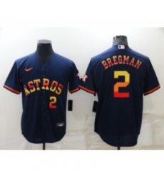 Men's Houston Astros #2 Alex Bregman Number Navy Blue Rainbow Stitched MLB Cool Base Nike Jersey