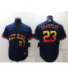 Men's Houston Astros #23 Michael Brantley Number Navy Blue Rainbow Stitched MLB Cool Base Nike Jersey