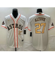 Men's Houston Astros #27 Jose Altuve Number 2023 White Gold World Serise Champions Patch Cool Base Stitched Jerseys